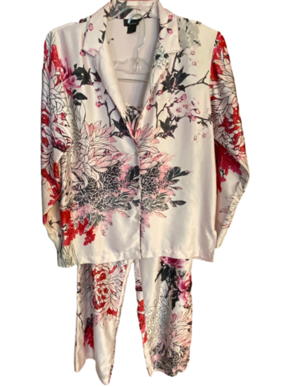 Natori Women's Medium Floral Satin Pajama Set Button Front Top Pants 2-Piece - Picture 2 of 16